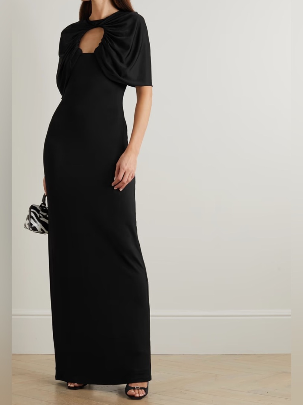 Et Ochs Joy Ruched Keyhole Caplet Black Jersey Gown NWT Size 0